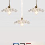 Flower Shape Shade Ceiling Pendant Lamp Vintage Industrial Clear Glass Hanging Light Clearhalo 'Ceiling Lights' 'Glass shade' 'Glass' 'Industrial Pendants' 'Industrial' 'Middle Century Pendants' 'Pendant Lights' 'Pendants' 'Tiffany' Lighting' 2588655