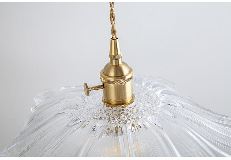 Flower Shape Shade Ceiling Pendant Lamp Vintage Industrial Clear Glass Hanging Light Clearhalo 'Ceiling Lights' 'Glass shade' 'Glass' 'Industrial Pendants' 'Industrial' 'Middle Century Pendants' 'Pendant Lights' 'Pendants' 'Tiffany' Lighting' 2588662