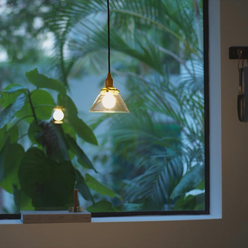 Clear 1 Light Cone Pendant Lamp Industrial Minimalist Glass Hanging Lamp for Living Room Clearhalo 'Ceiling Lights' 'Glass shade' 'Glass' 'Industrial Pendants' 'Industrial' 'Middle Century Pendants' 'Pendant Lights' 'Pendants' 'Tiffany' Lighting' 2588665