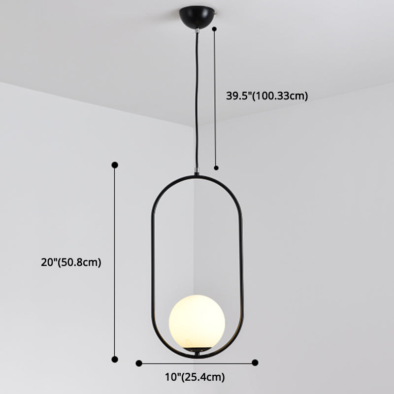 Mid-Century Design Globe Hanging Lamp White Glass Shade Pendant Light with Metal Ring Clearhalo 'Ceiling Lights' 'Modern Pendants' 'Modern' 'Pendant Lights' 'Pendants' Lighting' 2588702