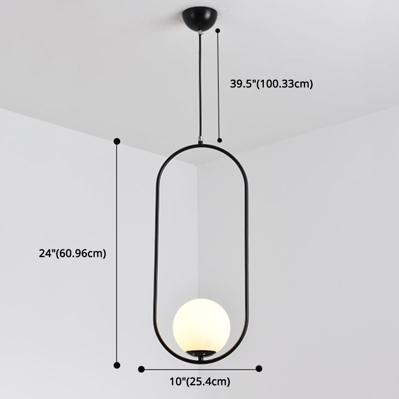 Mid-Century Design Globe Hanging Lamp White Glass Shade Pendant Light with Metal Ring Clearhalo 'Ceiling Lights' 'Modern Pendants' 'Modern' 'Pendant Lights' 'Pendants' Lighting' 2588703
