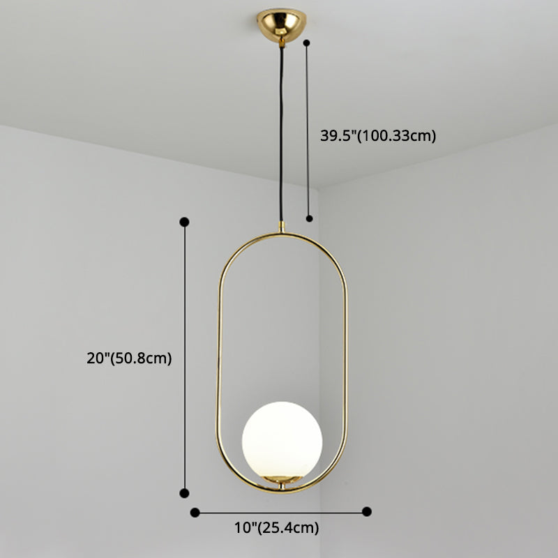 Mid-Century Design Globe Hanging Lamp White Glass Shade Pendant Light with Metal Ring Clearhalo 'Ceiling Lights' 'Modern Pendants' 'Modern' 'Pendant Lights' 'Pendants' Lighting' 2588704