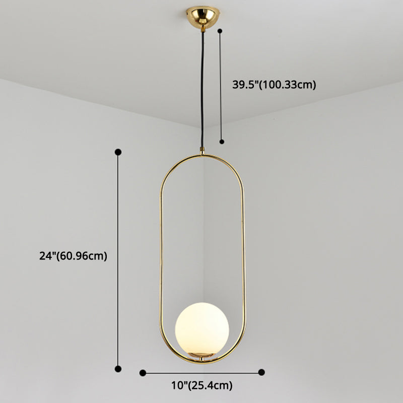 Mid-Century Design Globe Hanging Lamp White Glass Shade Pendant Light with Metal Ring Clearhalo 'Ceiling Lights' 'Modern Pendants' 'Modern' 'Pendant Lights' 'Pendants' Lighting' 2588705