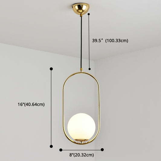 Mid-Century Design Globe Hanging Lamp White Glass Shade Pendant Light with Metal Ring Clearhalo 'Ceiling Lights' 'Modern Pendants' 'Modern' 'Pendant Lights' 'Pendants' Lighting' 2588706
