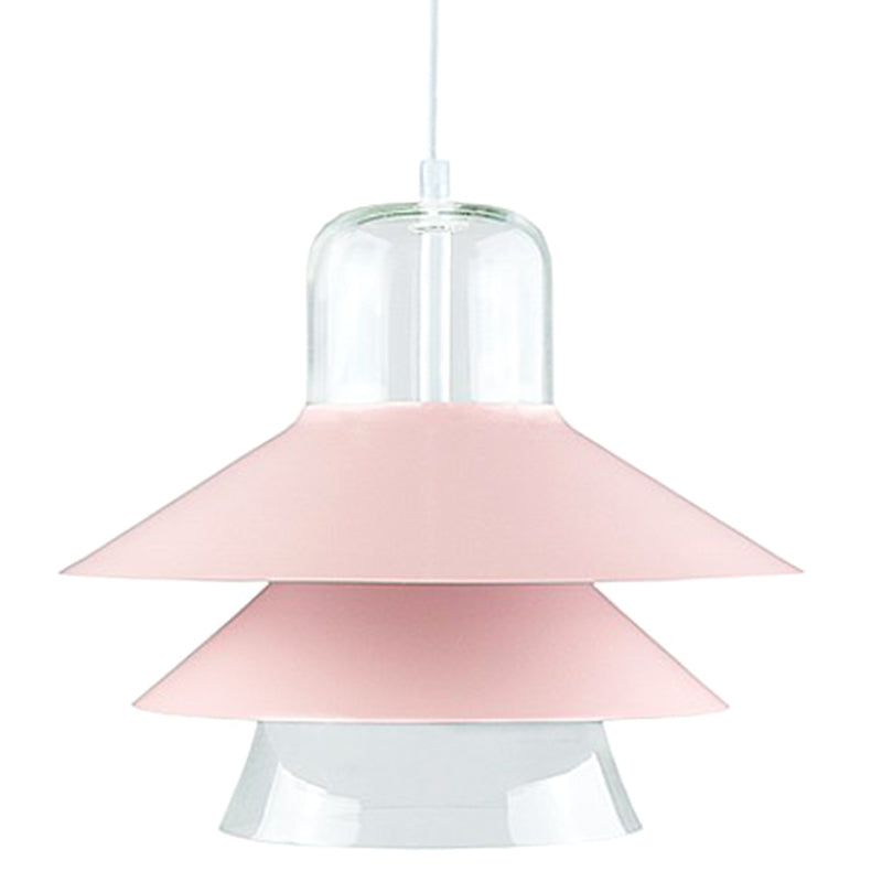 1 Light Layered Concentric Tiers Shade Pendant Lamp Nordic Style Metal Hanging Lamp for Bedroom Pink 12" Clearhalo 'Ceiling Lights' 'Modern Pendants' 'Modern' 'Pendant Lights' 'Pendants' Lighting' 2588719