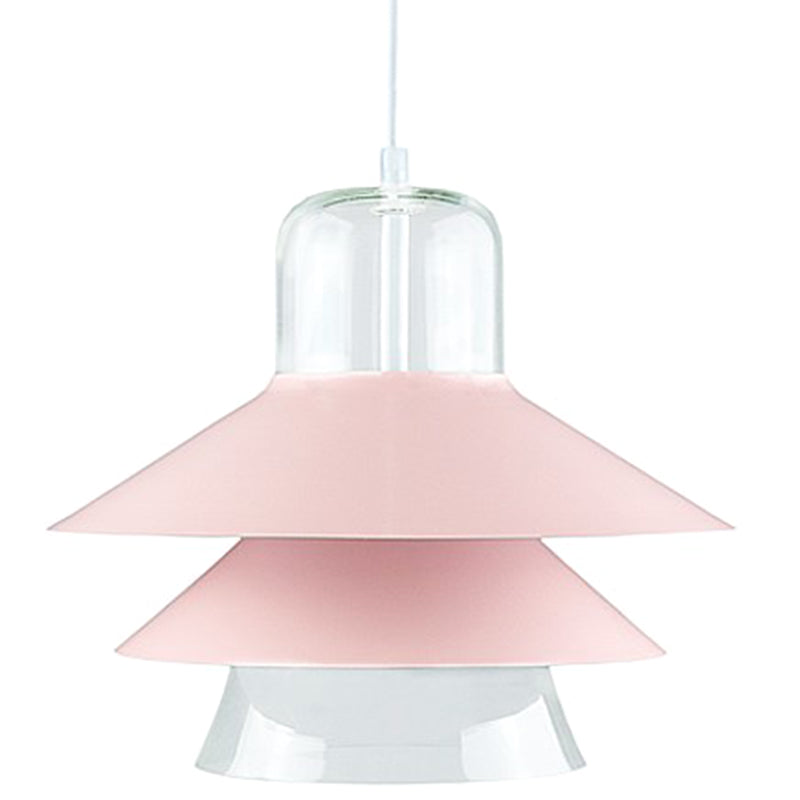1 Light Layered Concentric Tiers Shade Pendant Lamp Nordic Style Metal Hanging Lamp for Bedroom Pink 16" Clearhalo 'Ceiling Lights' 'Modern Pendants' 'Modern' 'Pendant Lights' 'Pendants' Lighting' 2588720