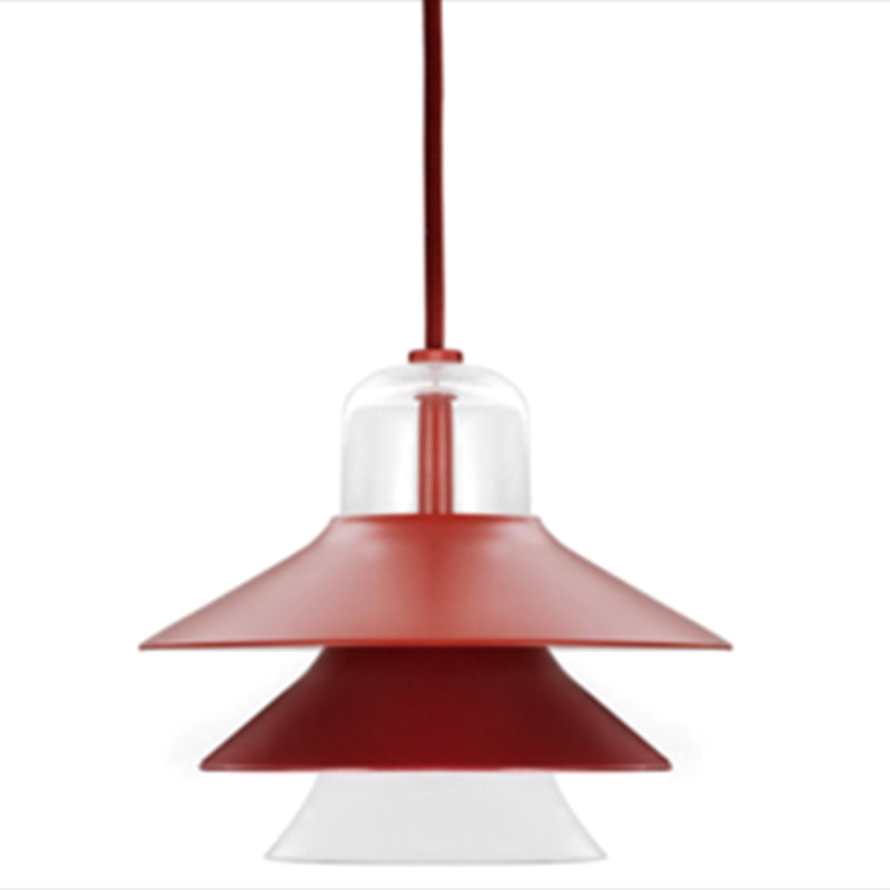 1 Light Layered Concentric Tiers Shade Pendant Lamp Nordic Style Metal Hanging Lamp for Bedroom Red 12" Clearhalo 'Ceiling Lights' 'Modern Pendants' 'Modern' 'Pendant Lights' 'Pendants' Lighting' 2588726