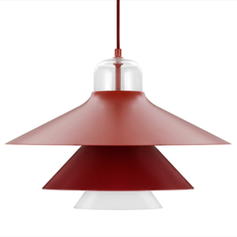 1 Light Layered Concentric Tiers Shade Pendant Lamp Nordic Style Metal Hanging Lamp for Bedroom Red 16" Clearhalo 'Ceiling Lights' 'Modern Pendants' 'Modern' 'Pendant Lights' 'Pendants' Lighting' 2588728