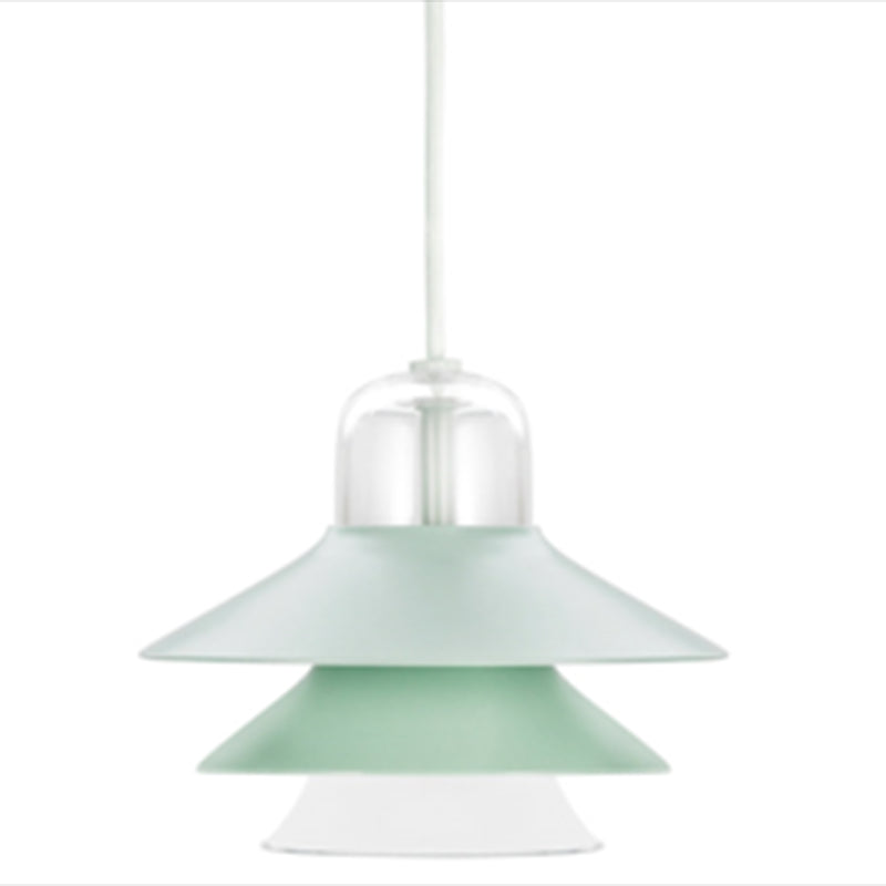 1 Light Layered Concentric Tiers Shade Pendant Lamp Nordic Style Metal Hanging Lamp for Bedroom Green 12" Clearhalo 'Ceiling Lights' 'Modern Pendants' 'Modern' 'Pendant Lights' 'Pendants' Lighting' 2588734