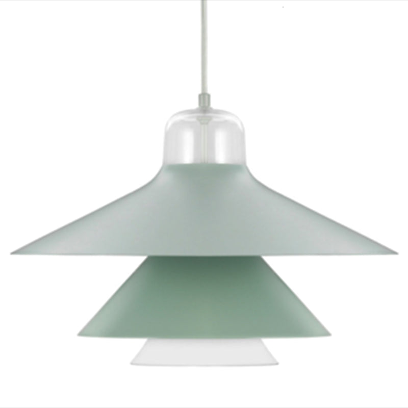1 Light Layered Concentric Tiers Shade Pendant Lamp Nordic Style Metal Hanging Lamp for Bedroom Green 16" Clearhalo 'Ceiling Lights' 'Modern Pendants' 'Modern' 'Pendant Lights' 'Pendants' Lighting' 2588735