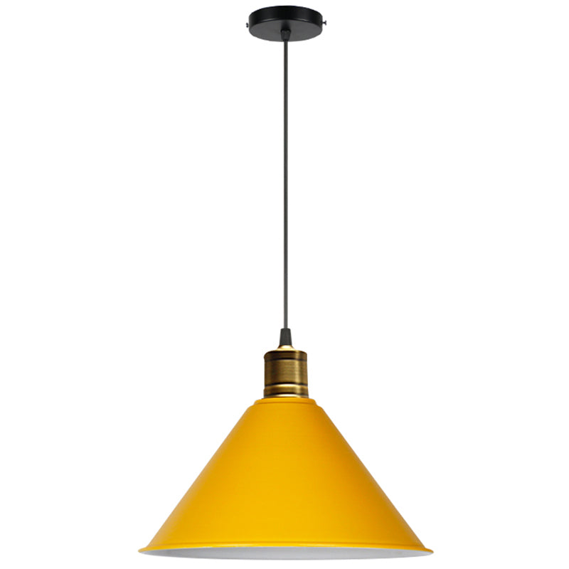 Metal Tapered Hanging Light Nordic Modern Style 1 Light Restaurant Ceiling Pendant Lamp Yellow 16" Clearhalo 'Art Deco Pendants' 'Black' 'Cast Iron' 'Ceiling Lights' 'Ceramic' 'Crystal' 'Industrial Pendants' 'Industrial' 'Metal' 'Middle Century Pendants' 'Pendant Lights' 'Pendants' 'Rustic Pendants' 'Tiffany' Lighting' 2588764