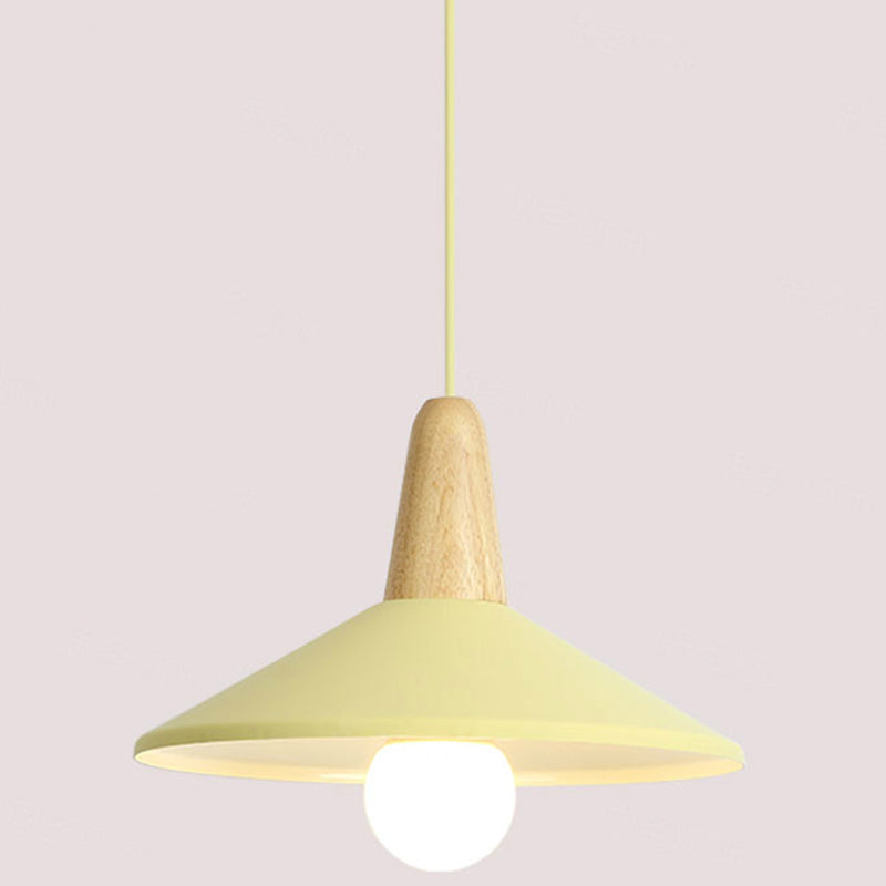 Metal 1 Light Hanging Light Nordic Style Restaurant Ceiling Pendant Lamp with Wooden Top Yellow 13" Clearhalo 'Ceiling Lights' 'Modern Pendants' 'Modern' 'Pendant Lights' 'Pendants' Lighting' 2588790