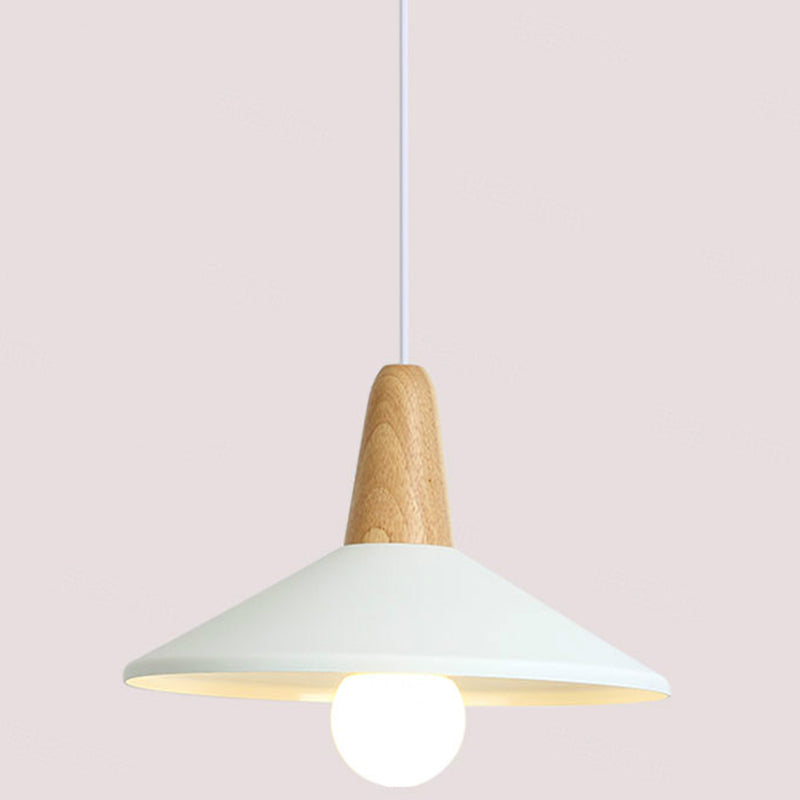 Metal 1 Light Hanging Light Nordic Style Restaurant Ceiling Pendant Lamp with Wooden Top White 13" Clearhalo 'Ceiling Lights' 'Modern Pendants' 'Modern' 'Pendant Lights' 'Pendants' Lighting' 2588792