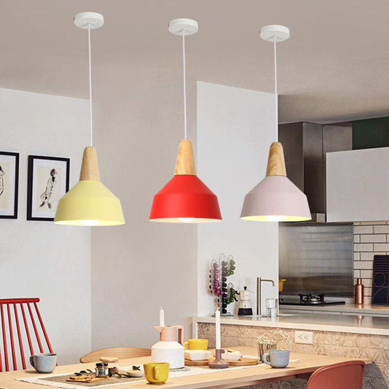 Metal 1 Light Hanging Light Nordic Style Restaurant Ceiling Pendant Lamp with Wooden Top Clearhalo 'Ceiling Lights' 'Modern Pendants' 'Modern' 'Pendant Lights' 'Pendants' Lighting' 2588793