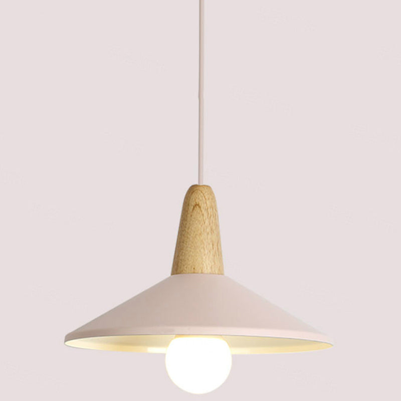 Metal 1 Light Hanging Light Nordic Style Restaurant Ceiling Pendant Lamp with Wooden Top Pink 13" Clearhalo 'Ceiling Lights' 'Modern Pendants' 'Modern' 'Pendant Lights' 'Pendants' Lighting' 2588794