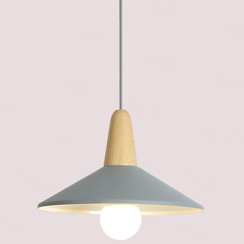 Metal 1 Light Hanging Light Nordic Style Restaurant Ceiling Pendant Lamp with Wooden Top Grey 13" Clearhalo 'Ceiling Lights' 'Modern Pendants' 'Modern' 'Pendant Lights' 'Pendants' Lighting' 2588797