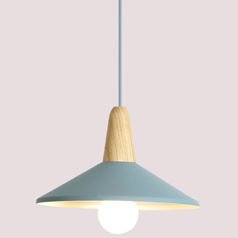 Metal 1 Light Hanging Light Nordic Style Restaurant Ceiling Pendant Lamp with Wooden Top Blue 13" Clearhalo 'Ceiling Lights' 'Modern Pendants' 'Modern' 'Pendant Lights' 'Pendants' Lighting' 2588800
