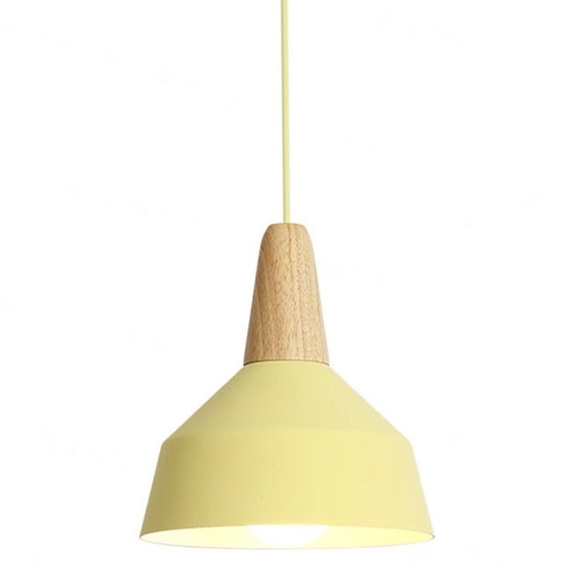 Metal 1 Light Hanging Light Nordic Style Restaurant Ceiling Pendant Lamp with Wooden Top Yellow 9" Clearhalo 'Ceiling Lights' 'Modern Pendants' 'Modern' 'Pendant Lights' 'Pendants' Lighting' 2588804