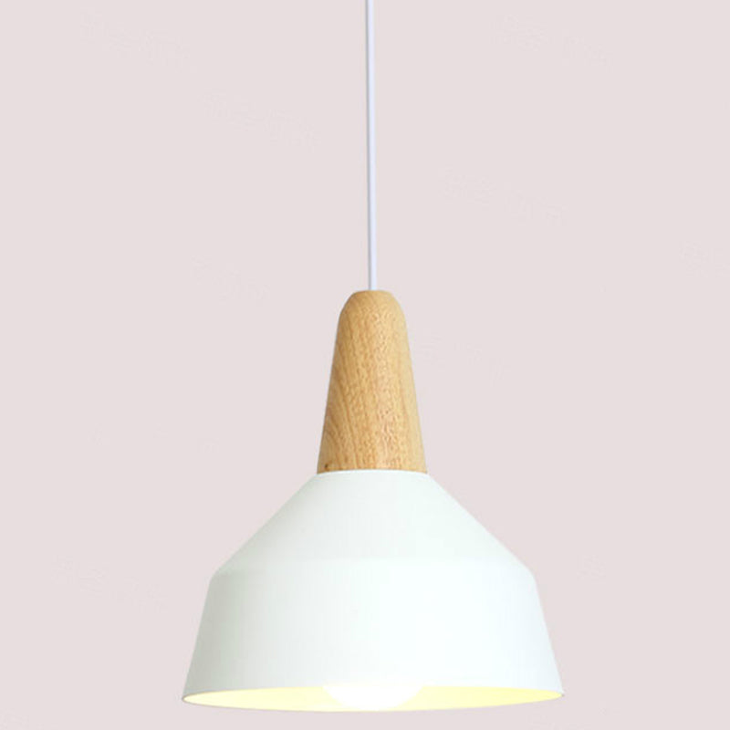 Metal 1 Light Hanging Light Nordic Style Restaurant Ceiling Pendant Lamp with Wooden Top White 9" Clearhalo 'Ceiling Lights' 'Modern Pendants' 'Modern' 'Pendant Lights' 'Pendants' Lighting' 2588807