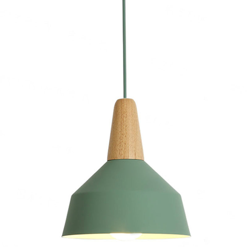 Metal 1 Light Hanging Light Nordic Style Restaurant Ceiling Pendant Lamp with Wooden Top Green 9" Clearhalo 'Ceiling Lights' 'Modern Pendants' 'Modern' 'Pendant Lights' 'Pendants' Lighting' 2588811
