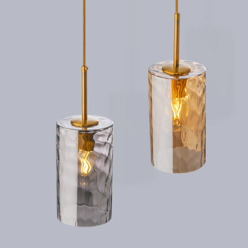 1 Light Cylinder Pendant Lamp Modern Minimalist Ripple Glass Hanging Lamp for Dining Room Clearhalo 'Ceiling Lights' 'Modern Pendants' 'Modern' 'Pendant Lights' 'Pendants' Lighting' 2588818