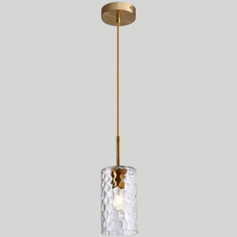 1 Light Cylinder Pendant Lamp Modern Minimalist Ripple Glass Hanging Lamp for Dining Room Clear Clearhalo 'Ceiling Lights' 'Modern Pendants' 'Modern' 'Pendant Lights' 'Pendants' Lighting' 2588819