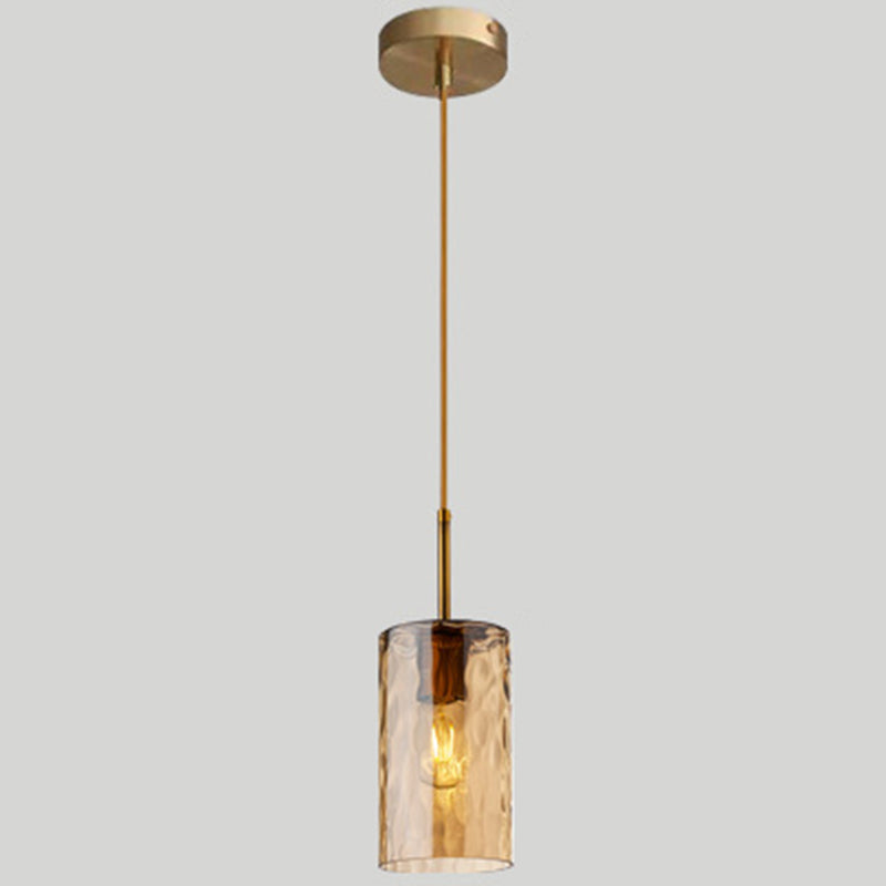1 Light Cylinder Pendant Lamp Modern Minimalist Ripple Glass Hanging Lamp for Dining Room Amber Clearhalo 'Ceiling Lights' 'Modern Pendants' 'Modern' 'Pendant Lights' 'Pendants' Lighting' 2588820