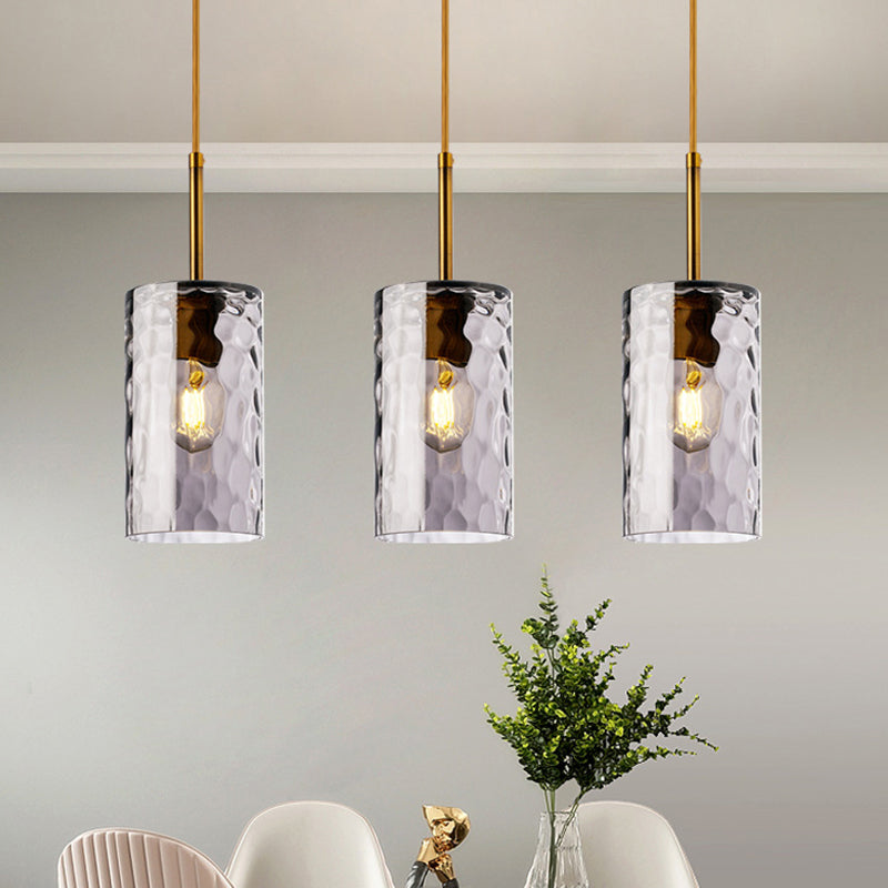 1 Light Cylinder Pendant Lamp Modern Minimalist Ripple Glass Hanging Lamp for Dining Room Clearhalo 'Ceiling Lights' 'Modern Pendants' 'Modern' 'Pendant Lights' 'Pendants' Lighting' 2588821
