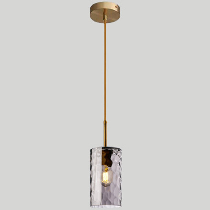 1 Light Cylinder Pendant Lamp Modern Minimalist Ripple Glass Hanging Lamp for Dining Room Smoke Gray Clearhalo 'Ceiling Lights' 'Modern Pendants' 'Modern' 'Pendant Lights' 'Pendants' Lighting' 2588822