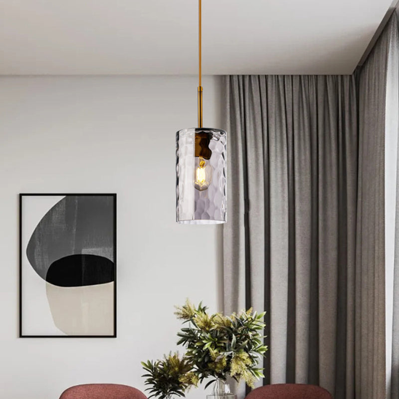 1 Light Cylinder Pendant Lamp Modern Minimalist Ripple Glass Hanging Lamp for Dining Room Clearhalo 'Ceiling Lights' 'Modern Pendants' 'Modern' 'Pendant Lights' 'Pendants' Lighting' 2588826