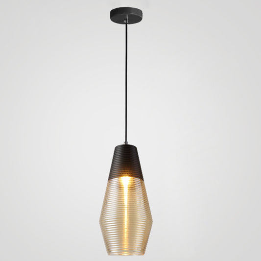 1 Light Pendant Light Modern Ribbed Glass Shade Metal Hanging Lamp in Black Black 6.5" Clearhalo 'Ceiling Lights' 'Glass shade' 'Glass' 'Modern Pendants' 'Modern' 'Pendant Lights' 'Pendants' Lighting' 2588832