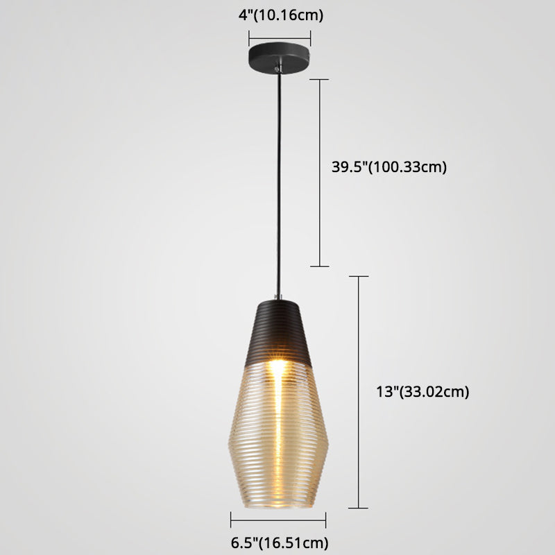 1 Light Pendant Light Modern Ribbed Glass Shade Metal Hanging Lamp in Black Clearhalo 'Ceiling Lights' 'Glass shade' 'Glass' 'Modern Pendants' 'Modern' 'Pendant Lights' 'Pendants' Lighting' 2588841