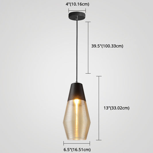 1 Light Pendant Light Modern Ribbed Glass Shade Metal Hanging Lamp in Black Clearhalo 'Ceiling Lights' 'Glass shade' 'Glass' 'Modern Pendants' 'Modern' 'Pendant Lights' 'Pendants' Lighting' 2588841
