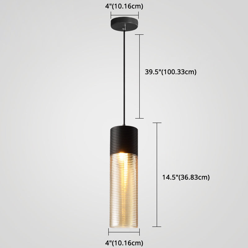 1 Light Pendant Light Modern Ribbed Glass Shade Metal Hanging Lamp in Black Clearhalo 'Ceiling Lights' 'Glass shade' 'Glass' 'Modern Pendants' 'Modern' 'Pendant Lights' 'Pendants' Lighting' 2588842