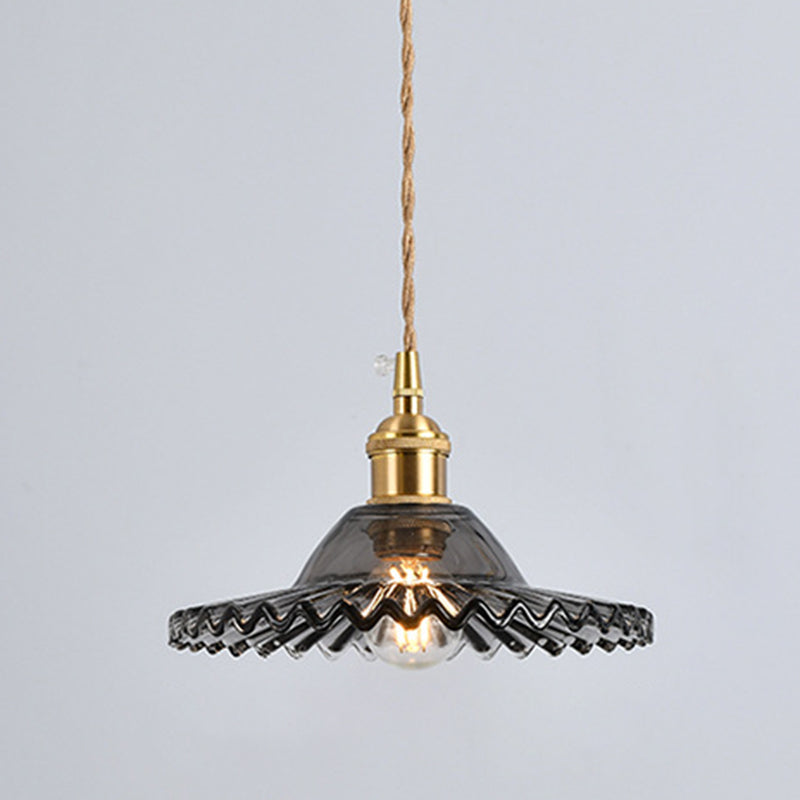 Vintage Industrial Scalloped Edge Pendant Light 1 Light Glass Hanging Light for Living Room Smoke Gray Clearhalo 'Ceiling Lights' 'Glass shade' 'Glass' 'Industrial Pendants' 'Industrial' 'Middle Century Pendants' 'Pendant Lights' 'Pendants' 'Tiffany' Lighting' 2588862