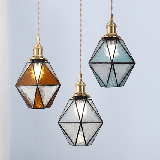 Icy Clear Glass Hanging Lamp Geometric 1 Light Tiffany-Style Pendant Light Fixture Clearhalo 'Ceiling Lights' 'Close To Ceiling Lights' 'Glass shade' 'Glass' 'Industrial' 'Middle Century Pendants' 'Pendant Lights' 'Pendants' 'Tiffany close to ceiling' 'Tiffany Pendants' 'Tiffany' Lighting' 2588869