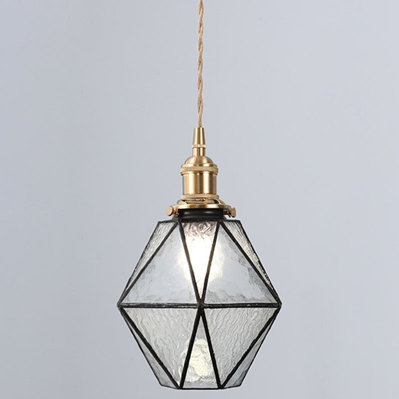 Icy Clear Glass Hanging Lamp Geometric 1 Light Tiffany-Style Pendant Light Fixture Clear Clearhalo 'Ceiling Lights' 'Close To Ceiling Lights' 'Glass shade' 'Glass' 'Industrial' 'Middle Century Pendants' 'Pendant Lights' 'Pendants' 'Tiffany close to ceiling' 'Tiffany Pendants' 'Tiffany' Lighting' 2588870