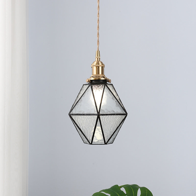 Icy Clear Glass Hanging Lamp Geometric 1 Light Tiffany-Style Pendant Light Fixture Clearhalo 'Ceiling Lights' 'Close To Ceiling Lights' 'Glass shade' 'Glass' 'Industrial' 'Middle Century Pendants' 'Pendant Lights' 'Pendants' 'Tiffany close to ceiling' 'Tiffany Pendants' 'Tiffany' Lighting' 2588872
