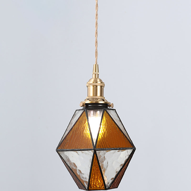 Icy Clear Glass Hanging Lamp Geometric 1 Light Tiffany-Style Pendant Light Fixture Amber Clearhalo 'Ceiling Lights' 'Close To Ceiling Lights' 'Glass shade' 'Glass' 'Industrial' 'Middle Century Pendants' 'Pendant Lights' 'Pendants' 'Tiffany close to ceiling' 'Tiffany Pendants' 'Tiffany' Lighting' 2588873