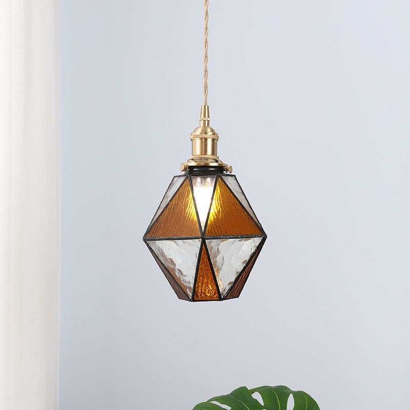 Icy Clear Glass Hanging Lamp Geometric 1 Light Tiffany-Style Pendant Light Fixture Clearhalo 'Ceiling Lights' 'Close To Ceiling Lights' 'Glass shade' 'Glass' 'Industrial' 'Middle Century Pendants' 'Pendant Lights' 'Pendants' 'Tiffany close to ceiling' 'Tiffany Pendants' 'Tiffany' Lighting' 2588874
