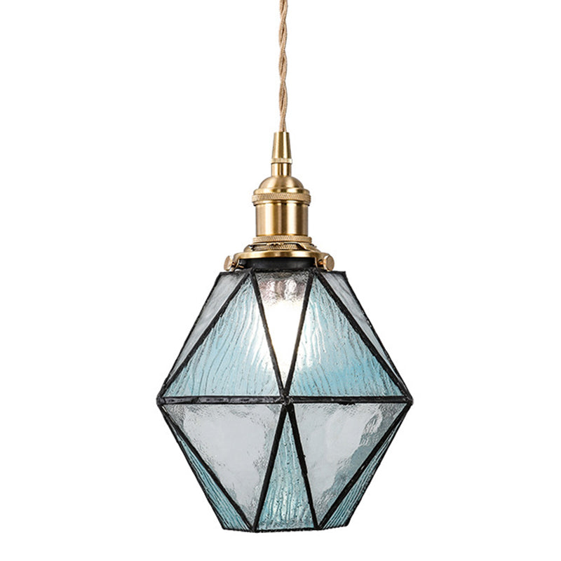Icy Clear Glass Hanging Lamp Geometric 1 Light Tiffany-Style Pendant Light Fixture Clearhalo 'Ceiling Lights' 'Close To Ceiling Lights' 'Glass shade' 'Glass' 'Industrial' 'Middle Century Pendants' 'Pendant Lights' 'Pendants' 'Tiffany close to ceiling' 'Tiffany Pendants' 'Tiffany' Lighting' 2588876