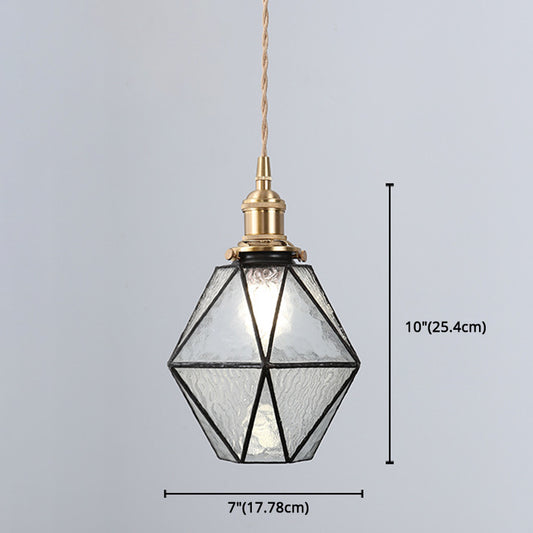 Icy Clear Glass Hanging Lamp Geometric 1 Light Tiffany-Style Pendant Light Fixture Clearhalo 'Ceiling Lights' 'Close To Ceiling Lights' 'Glass shade' 'Glass' 'Industrial' 'Middle Century Pendants' 'Pendant Lights' 'Pendants' 'Tiffany close to ceiling' 'Tiffany Pendants' 'Tiffany' Lighting' 2588877