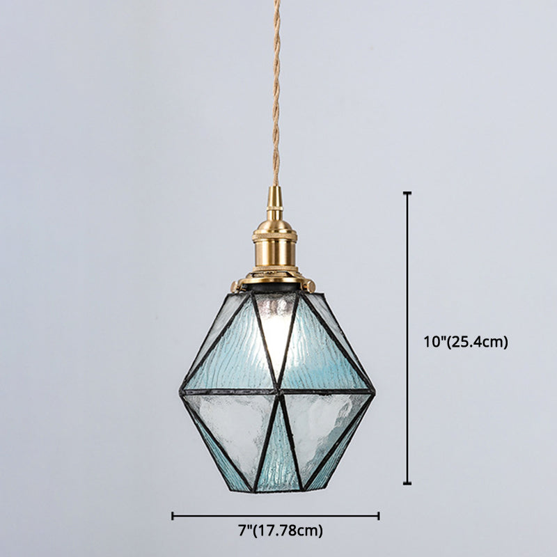 Icy Clear Glass Hanging Lamp Geometric 1 Light Tiffany-Style Pendant Light Fixture Clearhalo 'Ceiling Lights' 'Close To Ceiling Lights' 'Glass shade' 'Glass' 'Industrial' 'Middle Century Pendants' 'Pendant Lights' 'Pendants' 'Tiffany close to ceiling' 'Tiffany Pendants' 'Tiffany' Lighting' 2588878