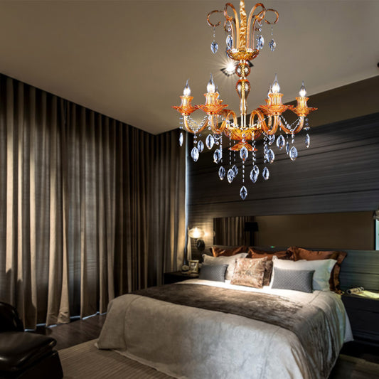 Gold Candle Chandelier Lighting Traditional Prism Glass 6 Heads Dining Room Hanging Lamp with Crystal Drip Clearhalo 'Ceiling Lights' 'Chandeliers' Lighting' options 258891