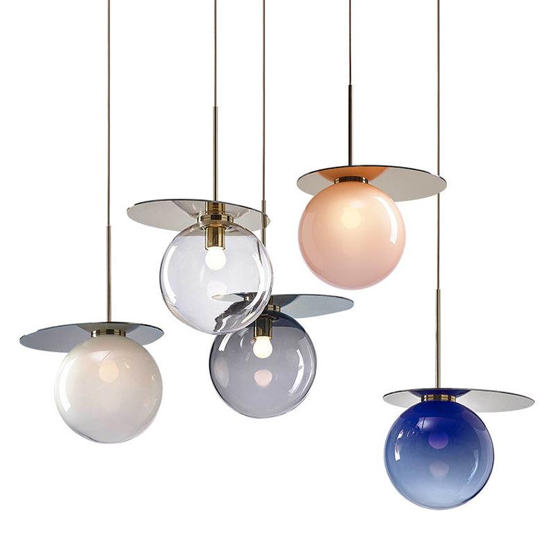 1 Light Spherical Pendant Light Modern Designer Glass Dining Room Hanging Lamp Clearhalo 'Ceiling Lights' 'Glass shade' 'Glass' 'Modern Pendants' 'Modern' 'Pendant Lights' 'Pendants' Lighting' 2588925