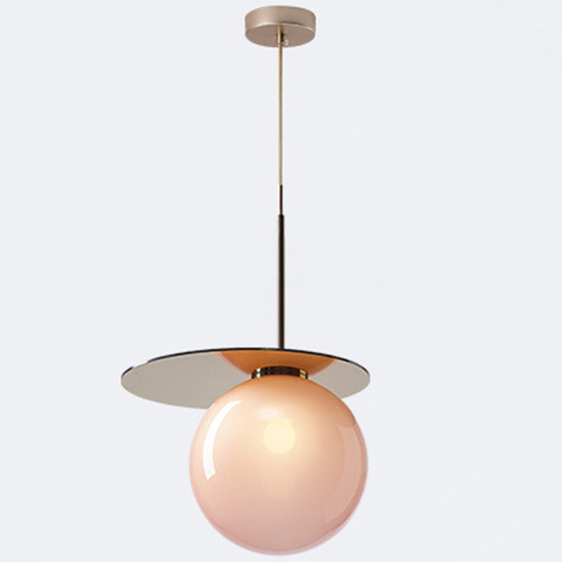 1 Light Spherical Pendant Light Modern Designer Glass Dining Room Hanging Lamp Pink Clearhalo 'Ceiling Lights' 'Glass shade' 'Glass' 'Modern Pendants' 'Modern' 'Pendant Lights' 'Pendants' Lighting' 2588929