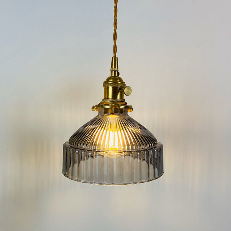 Retro Industrial 1 Light Pendant Lamp Prismatic Glass Barn Pendant Lighting for Living Room Smoke Gray Clearhalo 'Ceiling Lights' 'Glass shade' 'Glass' 'Industrial Pendants' 'Industrial' 'Middle Century Pendants' 'Pendant Lights' 'Pendants' 'Tiffany' Lighting' 2588950