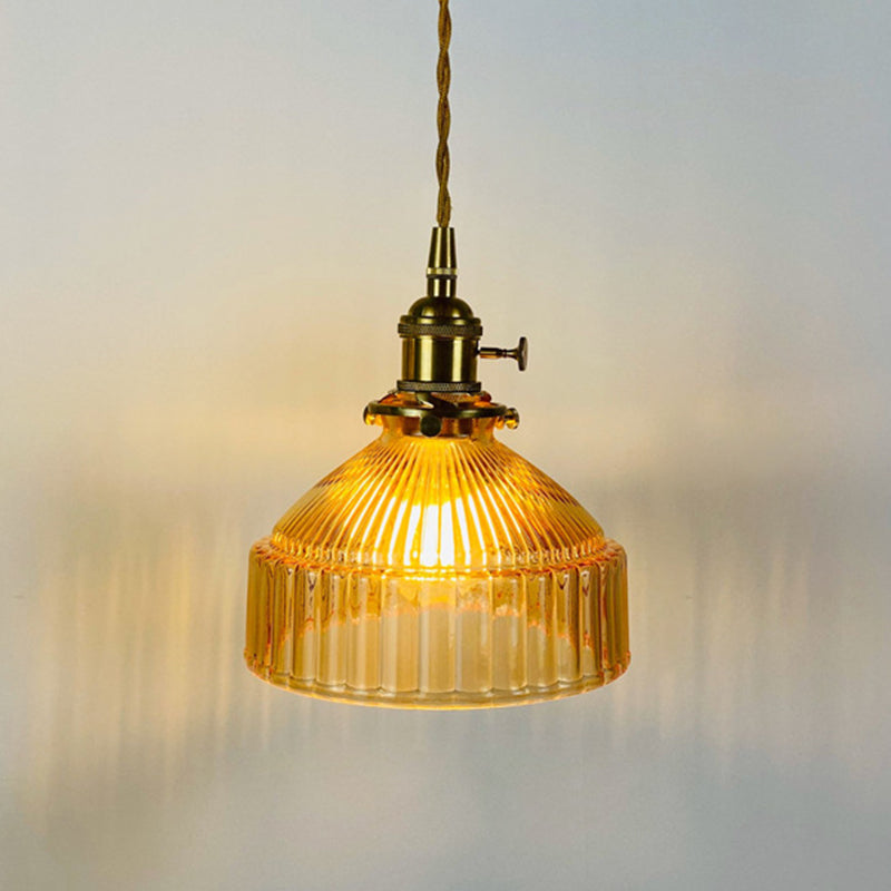 Retro Industrial 1 Light Pendant Lamp Prismatic Glass Barn Pendant Lighting for Living Room Amber Clearhalo 'Ceiling Lights' 'Glass shade' 'Glass' 'Industrial Pendants' 'Industrial' 'Middle Century Pendants' 'Pendant Lights' 'Pendants' 'Tiffany' Lighting' 2588952