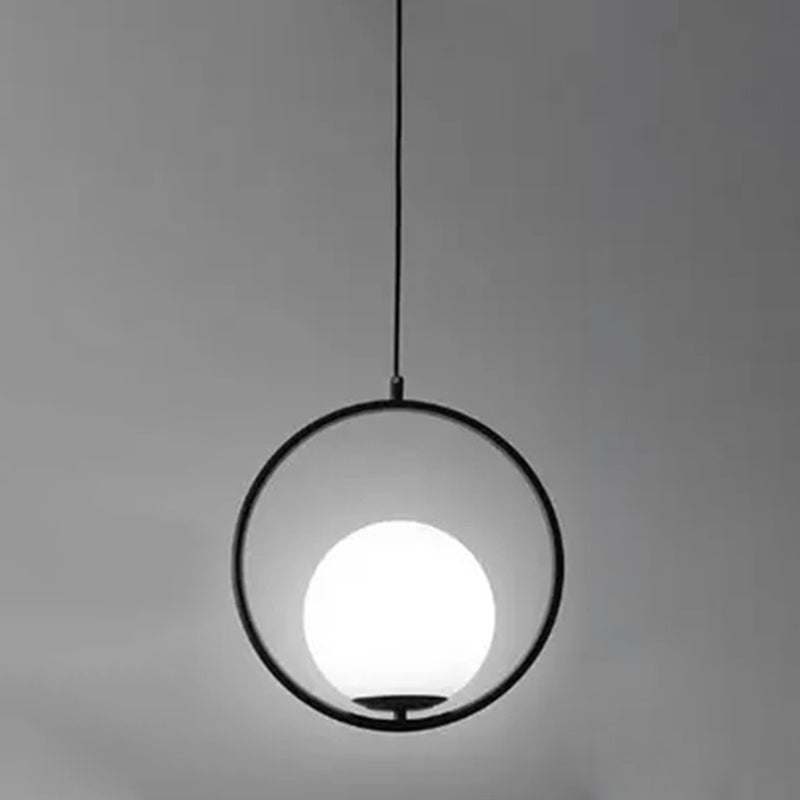 Mid-Century Design Globe Hanging Lamp White Glass Shade Pendant Light with Metal Ring Clearhalo 'Ceiling Lights' 'Modern Pendants' 'Modern' 'Pendant Lights' 'Pendants' Lighting' 2588962