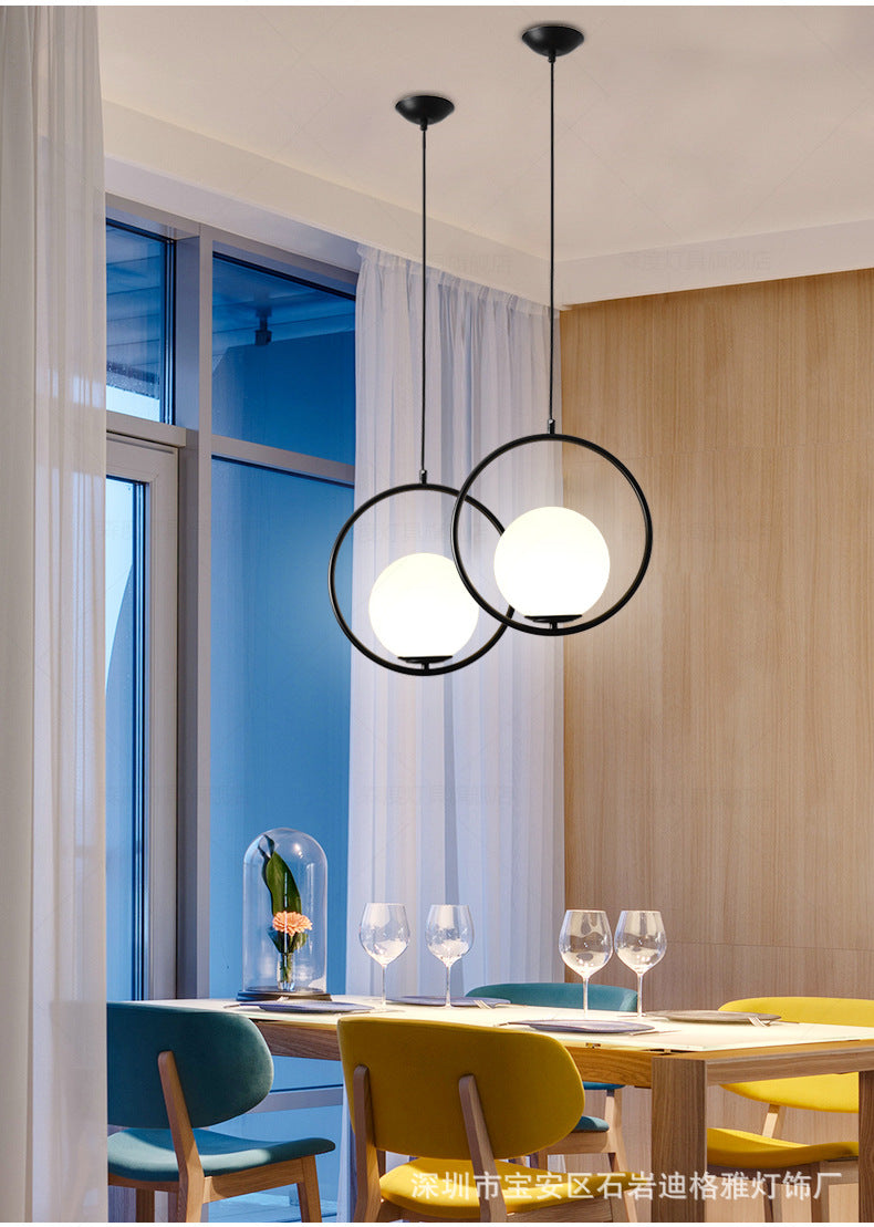 Mid-Century Design Globe Hanging Lamp White Glass Shade Pendant Light with Metal Ring Clearhalo 'Ceiling Lights' 'Modern Pendants' 'Modern' 'Pendant Lights' 'Pendants' Lighting' 2588967